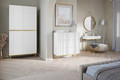 Two-Door Wardrobe Nicole with Drawers Inside & Metal Legs 100 cm, matt white/gold
