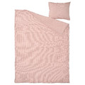 SMÅNUNNEÖRT Duvet cover and pillowcase, red-brown white/striped, 150x200/50x60 cm