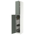 METOD High cabinet with cleaning interior, white/Nickebo matt grey-green, 40x60x240 cm