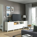 BESTÅ TV bench with doors and drawers, white, Sutterviken/Kabbarp white, 240x42x74 cm