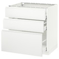 METOD / MAXIMERA Base cabinet with 3 drawers, white, Voxtorp matt white white, 80x60 cm