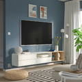 EKET Media storage combination, white/white stained oak clear glass, 210x35x35 cm