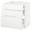 METOD / MAXIMERA Base cab f hob/3 fronts/3 drawers, white, Voxtorp matt white white, 80x60 cm