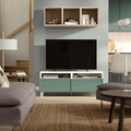 BESTÅ TV bench with drawers, white/Krukmakare dark grey-green, 120x42x48 cm
