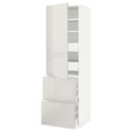 METOD / MAXIMERA Hi cab w shlvs/4 drawers/dr/2 frnts, white/Ringhult light grey, 60x60x200 cm