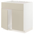 METOD Base cabinet f sink w 2 doors/front, white/Havstorp beige, 80x60 cm