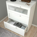 BRIMNES Chest of Drawers, 3 drawers, white/frosted glass, 78x95 cm