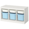 TROFAST Storage combination with boxes, white white/light blue, 99x44x56 cm