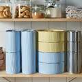 BETTHAJ Tin with lid, for cookies/pale yellow pale blue, 2.5 l