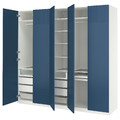 PAX / FYRUDDEN Wardrobe combination, white/blue, 250x60x236 cm