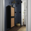 BESTÅ Wall cabinet with 2 doors, black-brown Studsviken/dark brown woven poplar, 60x22x128 cm
