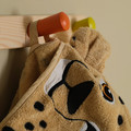 SANDLÖPARE Towel with hood, light brown/cheetah pattern, 70x140 cm