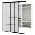 SKYTTA / PAX Walk-in wardrobe with sliding doors, black/Hokksund high-gloss light grey, 226x160x240 cm