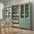 HEMNES Storage combination w doors/drawers, grey-green/light brown stained, 270x197 cm