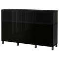 BESTÅ Storage combination with doors, black-brown Selsviken, Glassvik high-gloss/black smoked glass, 180x40x112 cm