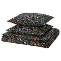 BRUDKRUSBÄR Duvet cover and 2 pillowcases, black multicolour/floral pattern, 200x200/50x60 cm