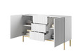 Cabinet with 2 Doors & 3 Drawers Nicole 150 cm, matt white/gold legs