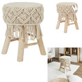 Boho Woven Stool, natural wood