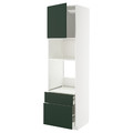 METOD / MAXIMERA High cab f oven/micro w dr/2 drwrs, white/Havstorp deep green, 60x60x220 cm