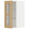 METOD Wall cabinet w shelves/glass door, white/Forsbacka oak, 30x60 cm