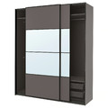PAX / MEHAMN/AULI Wardrobe with sliding doors, dark grey double sided/dark grey mirror glass, 200x66x236 cm