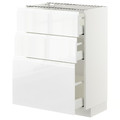 METOD / MAXIMERA Base cabinet with 3 drawers, white, Voxtorp high-gloss white, 60x37 cm
