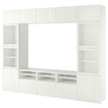 BESTÅ TV storage combination/glass doors, white Sutterviken/Sindvik white clear glass, 300x42x231 cm