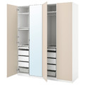 PAX / REINSVOLL/ÅHEIM Wardrobe combination, white/grey-beige mirror glass, 200x60x236 cm