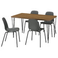 SKÅLSTA Table and 4 chairs, walnut effect hairpin black-grey/plastic black tubular metal/black-grey, 140x80 cm