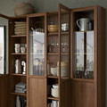 BILLY / OXBERG Bookcase comb w panel/glass doors, brown walnut effect, 160x202 cm