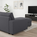 VIMLE 3-seat sofa-bed with chaise longue, with wide armrests/Hallarp grey