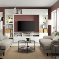 BESTÅ TV storage combination/glass doors, white Sutterviken/Sindvik white clear glass, 300x42x231 cm
