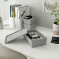 KUGGIS Box with lid, light grey, 18x26x8 cm
