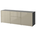 BESTÅ Storage combination with drawers, black-brown/Selsviken high-gloss/beige, 180x42x65 cm