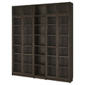 BILLY / OXBERG Bookcase w glass doors/ext unit, dark brown oak effect, 200x30x237 cm