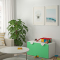 SMÅSTAD Bench with toy storage, white, green, 90x50x48 cm