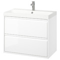 ÄNGSJÖN / BACKSJÖN Wash-stnd w drawers/wash-basin/tap, high-gloss white, 80x48x69 cm