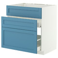 METOD / MAXIMERA Base cab f sink+3 fronts/2 drawers, white/Lerhyttan blue, 80x60 cm