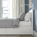 MALM Bed frame, high, w 2 storage boxes, white/Lindbåden, 90x200 cm
