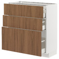 METOD / MAXIMERA Base cabinet with 3 drawers, white/Tistorp brown walnut effect, 80x37 cm