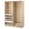 PAX Wardrobe combination, white stained oak effect, 150x58x201 cm