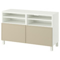 BESTÅ TV bench with doors, white/Krukmakare beige, 120x42x74 cm