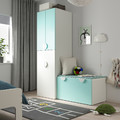 SMÅSTAD Wardrobe with pull-out unit, white pale turquoise/with storage bench, 150x57x196 cm