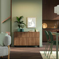 BESTÅ Storage combination w doors/drawers, black-brown/Lappviken/Stubbarp walnut effect, 120x42x74 cm