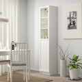 BILLY / OXBERG Bookcase with panel/glass door, white/glass, 40x42x202 cm
