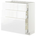 METOD / MAXIMERA Base cabinet with 3 drawers, white, Voxtorp high-gloss/white, 80x37 cm