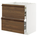 METOD / MAXIMERA Base cab f hob/2 fronts/3 drawers, white/Stensta dark brown ash veneer, 80x60 cm