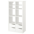 KALLAX Shelving unit, with 4 drawers with 2 shelf inserts/wave shaped white, 147x77 cm