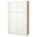 BESTÅ Storage combination with doors, white stained oak effect, Selsviken high-gloss white, 120x40x192 cm