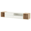 EKET Media storage combination, white/white stained oak clear glass, 210x35x35 cm